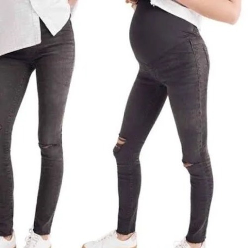 Madewell Maternity Skinny Jeans Gray Over-the-Belly Distressed Size 26